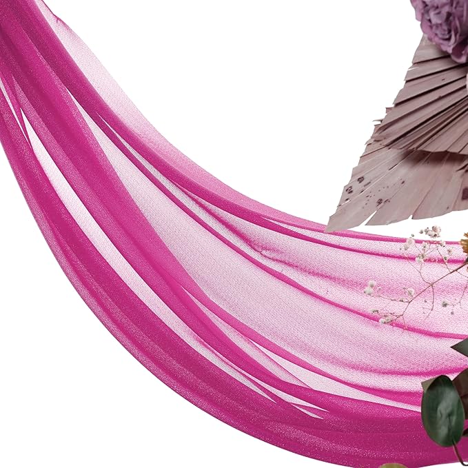 VDS Pack of 3 Panel (30 Inch X 20 Feet) Wedding Arch Draping Fabric Sheer Chiffon Fabric Drapery for Wedding Ceremony Reception Swag Backdrop Canopy Chuppah ARBO Altars Decoration (Magenta)