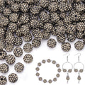 200pcs 10mm Gray Rhinestone Beads for Jewelry Making, Shiny Round Shamballa Disco Ball Beads Bulk, Sparkle Crystal Clay Christmas for Bracelet Baseball Necklace Earring Crafting and DIY