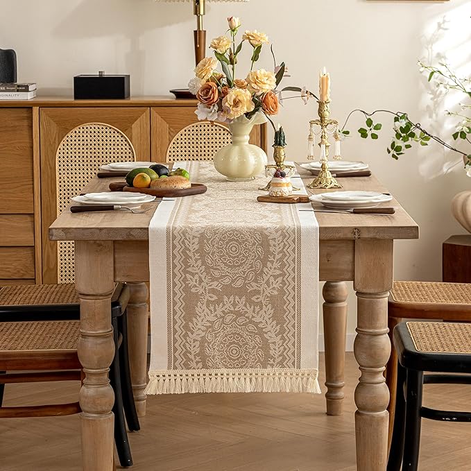 Table Runners 138 Inches,Waterproof Boho Table Runner with Tassel Fringe,Table Runner for Party Coffee Table