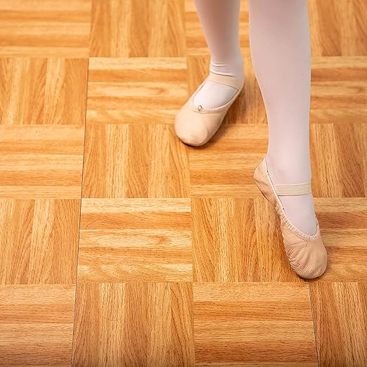 IncStores 3/8" Thick Snap Together Dance Flooring Tiles | 12”x12” Printed Vinyl Dance Floor Tiles for Practice & Performance | Black | 36 Tile Pack