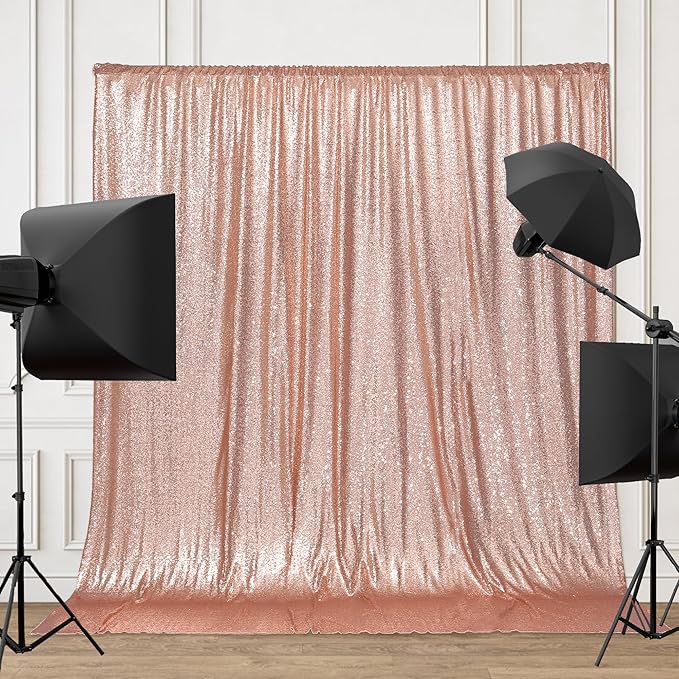 PartyDelight Rose Gold Sequin Backdrop Photography Curtain Special Events Party 6Ftx7Ft