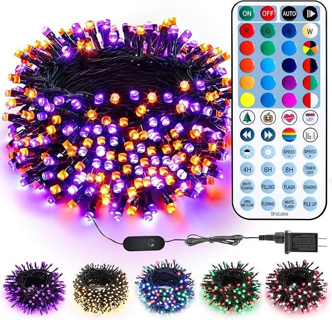 BrizLabs RGBW Christmas Lights, 98.5FT 300 LED Color Changing Halloween String Lights with Remote, Warm White Christmas Light, Twinkle Mini Light String for Indoor Outdoor Xmas Halloween Tree Party