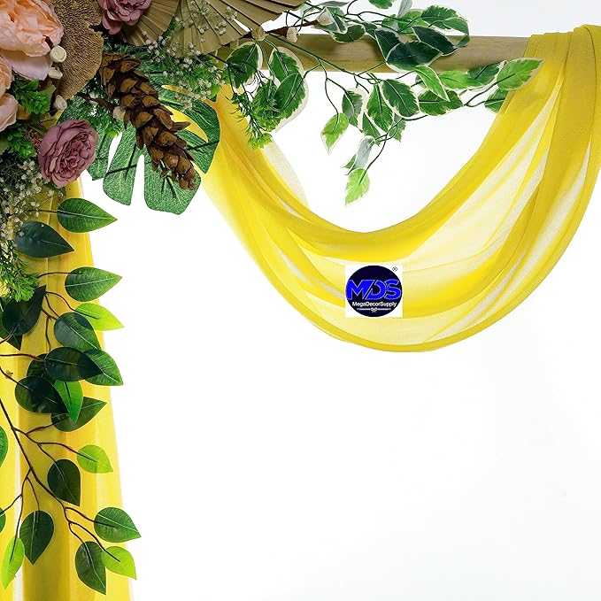 MDS Halloween Chiffon Draping Fabric - 2 Panel, 30" Wide x 50ft Long - Sheer Spooky Arbor & Canopy Drapery for Haunted House Backdrops, Party Ceilings, DIY Costumes & Themed Events - Yellow