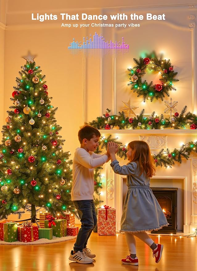 Minetom LED Color Changing Smart RGB Christmas Tree Lights, 198ft 600LED String Lights, 16 Milion Adjustable Colors Fairy Lights with Remote & Timer & Memory Function for Xmas Tree Holiday Party