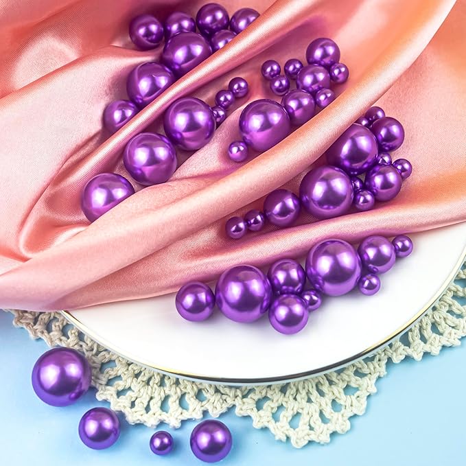 180PCS Purple Beads for Centerpieces Vases, No Hole Polished Pearl Makeup Beads Mixed 8/14/20mm Sizes, Pearl Vase Fillers Table Scatters for Party Wedding Decor