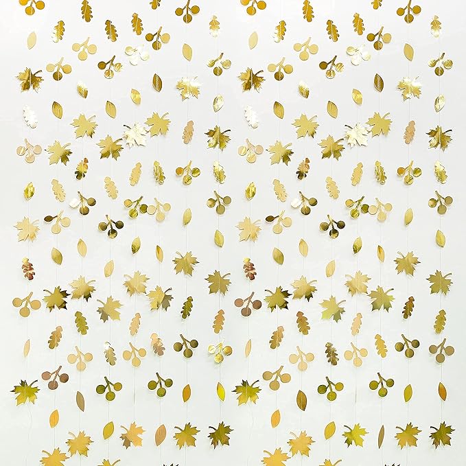52Ft Fall Party Decorations Gold Fall Maple Leaf Paper Garlands Streamer Autumn Leaves Paper Banners for Birthday Wedding Bridal Baby Shower Engagement Bachelorette Thanksgiving Harvest Party Supplies