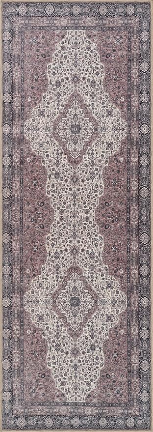 Bloom Rugs Washable Non-Slip 10 ft Runner - Cream/Green Traditional Medallion Runner for Entryway, Hallway, Bathroom, and Kitchen - Exact Size: 2.5' x 10'