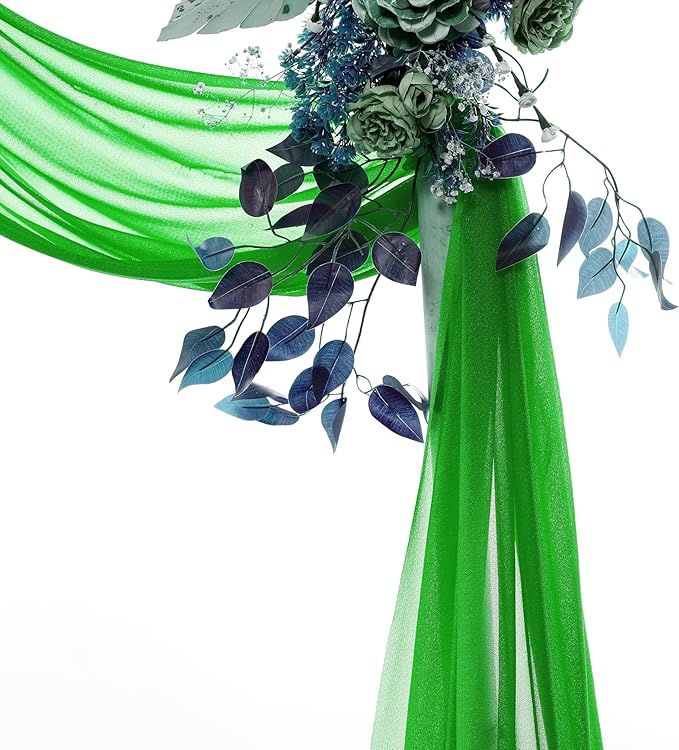 VDS Pack of 1 Panel (30 Inch X 40 Feet) Wedding Arch Draping Fabric Sheer Chiffon Fabric Drapery for Wedding Ceremony Reception Swag Backdrop Canopy Chuppah ARBO Altars Decoration (Green)