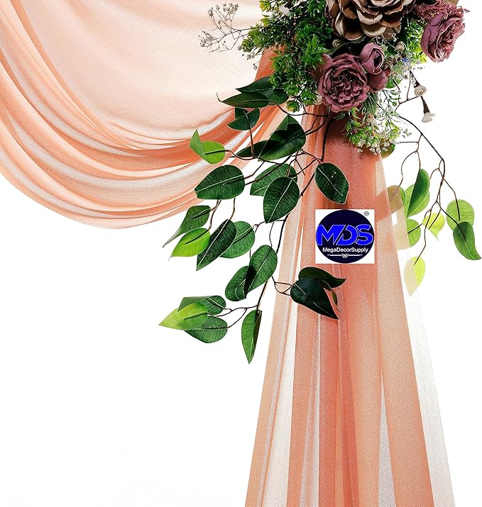 MDS Halloween Chiffon Draping Fabric - 1 Panel, 30" Wide x 30ft Long - Sheer Spooky Arbor & Canopy Drapery for Haunted House Backdrops, Party Ceilings, DIY Costumes & Themed Events - Coral Peach