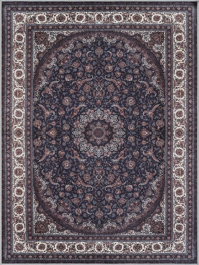 Bloom Rugs Washable Non-Slip 6' x 9' Rug - Navy Traditional Medallion Area Rug for Living Room, Bedroom, Dining Room, and Kitchen - Exact Size: 6' x 9'