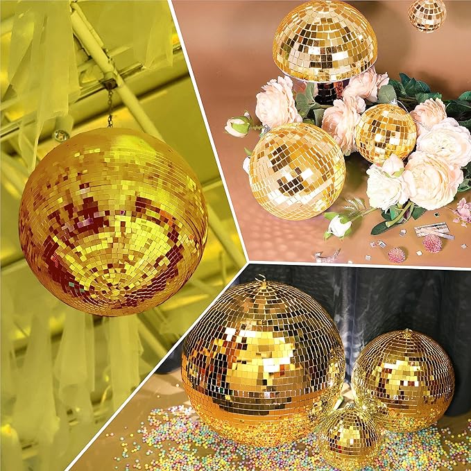 PP OPOUNT 2360 PCS Disco Ball Tiles, 5 x 5 mm Self-Adhesive Mirror Tiles, Peel and Stick Mosaic for DIY Disco Ball, Photo Frame, Art Collage, Indoor Decor (Luxury Gold)