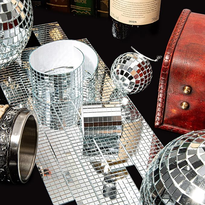 PP OPOUNT 4720 PCS Disco Ball Tiles, 5 x 5 mm Self-Adhesive Mirror Tiles for DIY Disco Balls, Mini Glass Tiles for Art Collage, Indoor Outdoor Craft Decoration(Silver)