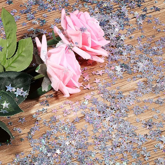 Hestya 60g Star Confetti Glitter Table Confetti Metallic Foil Stars for Party Wedding Festival Decorations(Glitter Silver,10mm and 6mm)