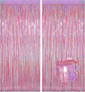 Melsan Pink Tinsel Curtains Backdrop, 3.2 ft x 8.2 ft Sparkle Metallic Foil Curtains for Unicorn Mermaid Princess Party Photo Background Decoration, 2 Pack