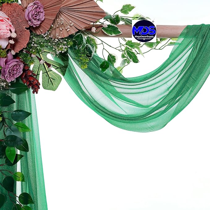 MDS Halloween Chiffon Draping Fabric - 1 Panel, 30" Wide x 100ft Long - Sheer Spooky Arbor & Canopy Drapery for Haunted House Backdrops, Party Ceilings, DIY Costumes & Themed Events - Emerald Green