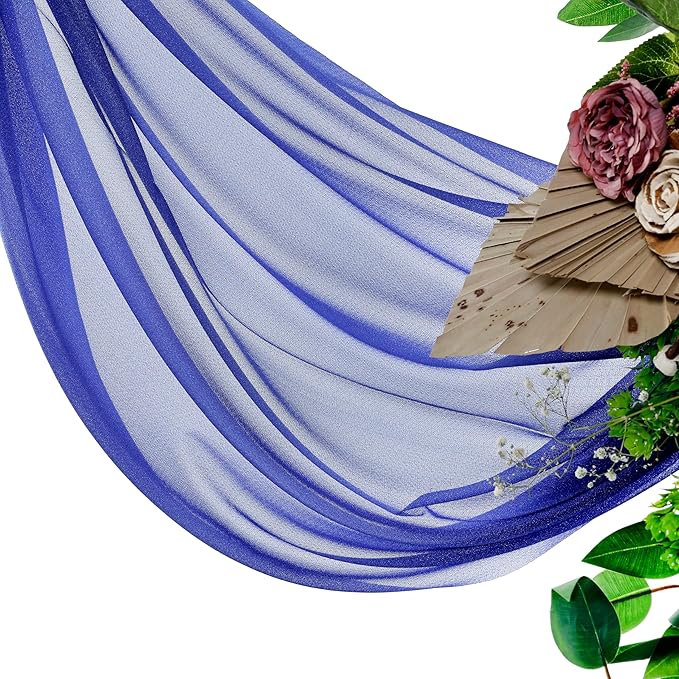 VDS Pack of 2 Panel (30 Inch X 100 Feet) Wedding Arch Draping Fabric Sheer Chiffon Fabric Drapery for Wedding Ceremony Reception Swag Backdrop Canopy Chuppah ARBO Altars Decoration (Royal Blue)