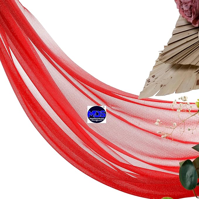 MDS Halloween Chiffon Draping Fabric - 1 Panel, 30" Wide x 20ft Long - Sheer Spooky Arbor & Canopy Drapery for Haunted House Backdrops, Party Ceilings, DIY Costumes & Themed Events - Red