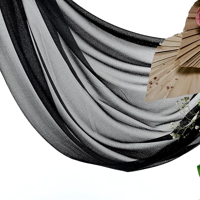 VDS Pack of 1 Panel (30 Inch X 50 Feet) Wedding Arch Draping Fabric Sheer Chiffon Fabric Drapery for Wedding Ceremony Reception Swag Backdrop Canopy Chuppah ARBO Altars Decoration (Black)