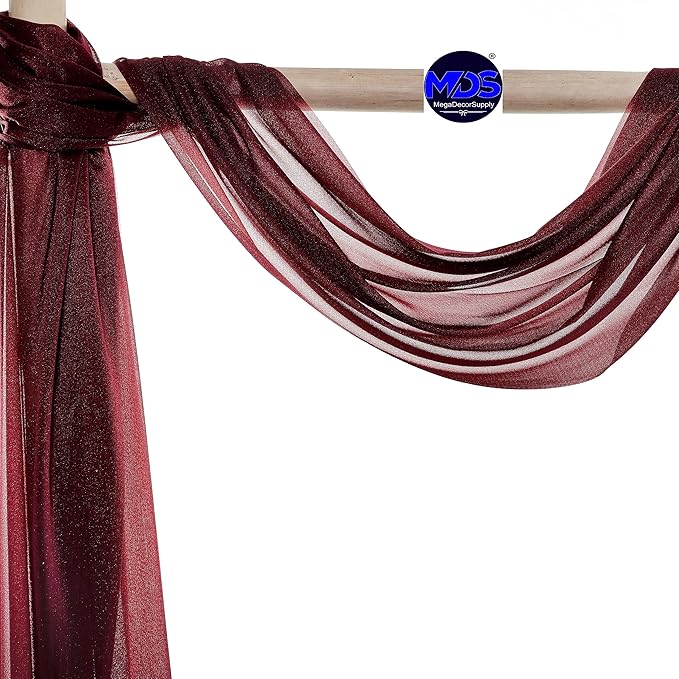 MDS Halloween Chiffon Draping Fabric - 2 Panel, 30" Wide x 40ft Long - Sheer Spooky Arbor & Canopy Drapery for Haunted House Backdrops, Party Ceilings, DIY Costumes & Themed Events - Burgundy
