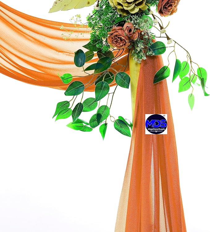 MDS Halloween Chiffon Draping Fabric - 2 Panel, 30" Wide x 100ft Long - Sheer Spooky Arbor & Canopy Drapery for Haunted House Backdrops, Party Ceilings, DIY Costumes & Themed Events - Orange