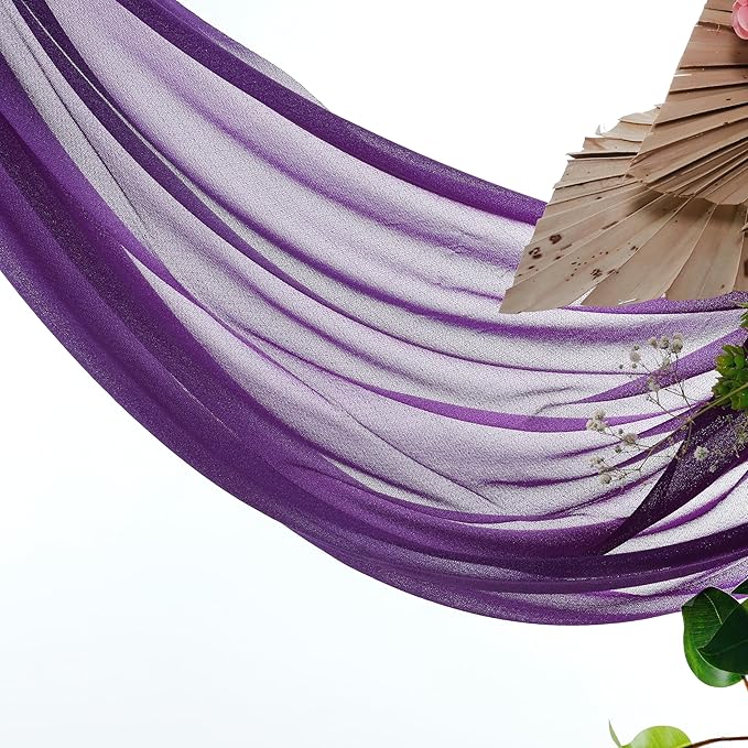 VDS Pack of 3 Panel (30 Inch X 20 Feet) Wedding Arch Draping Fabric Sheer Chiffon Fabric Drapery for Wedding Ceremony Reception Swag Backdrop Canopy Chuppah ARBO Altars Decoration (Purple)