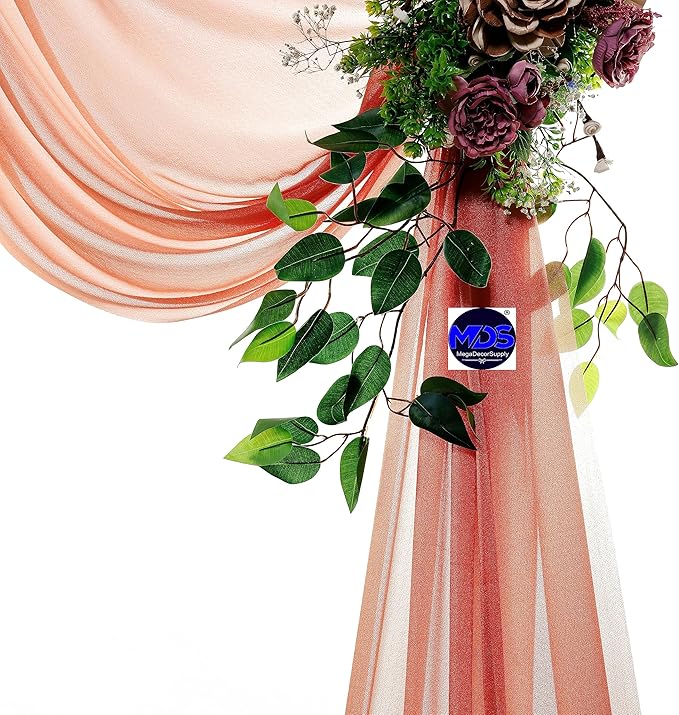 MDS Halloween Chiffon Draping Fabric - 2 Panel, 30" Wide x 20ft Long - Sheer Spooky Arbor & Canopy Drapery for Haunted House Backdrops, Party Ceilings, DIY Costumes & Themed Events - Terracotta