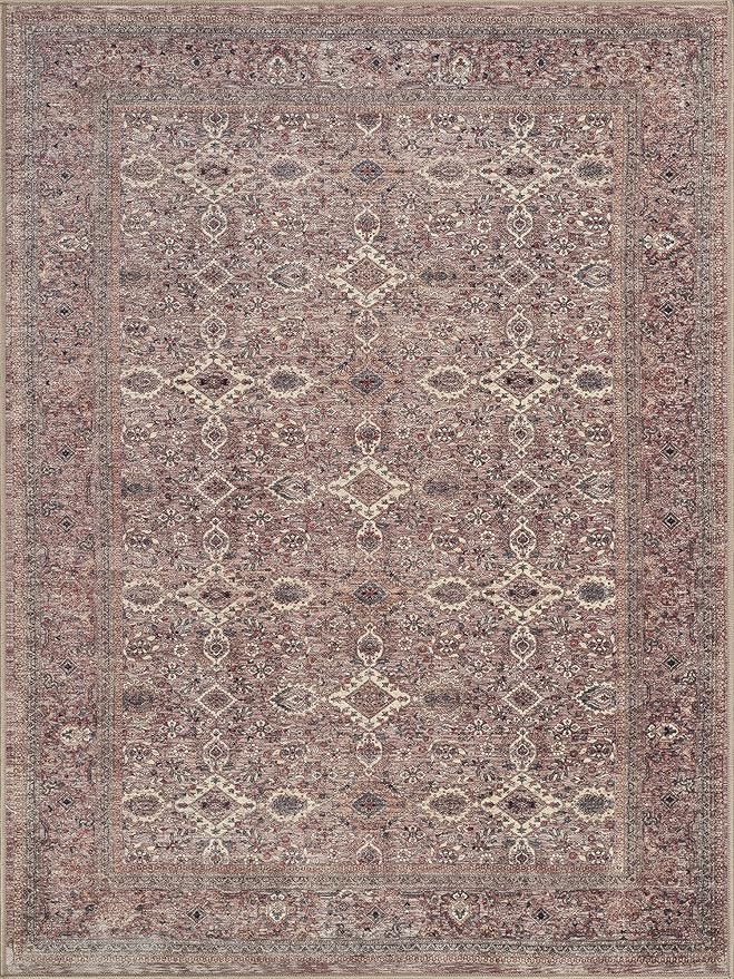 Bloom Rugs Washable Non-Slip 3' x 5' Rug - Beige Traditional Bordered Area Rug for Living Room, Bedroom, Dining Room, and Kitchen - Exact Size: 3' x 5'