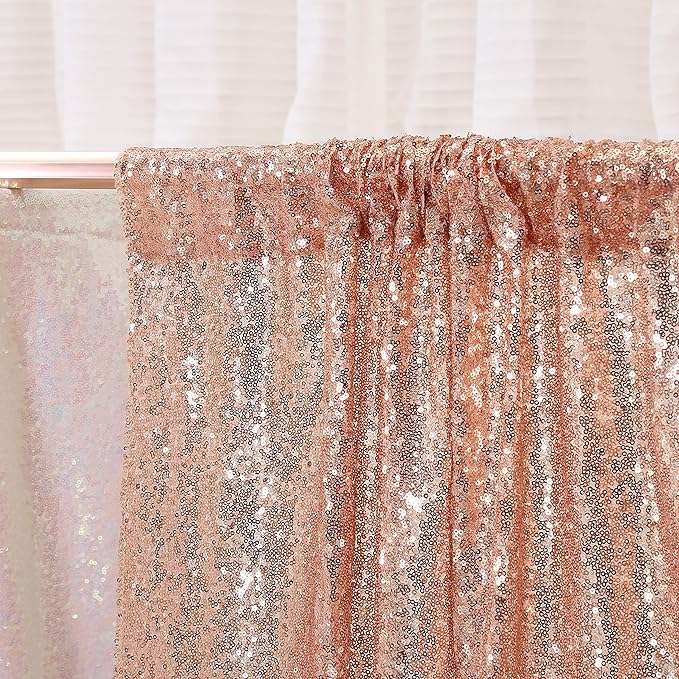 Juya Delight Rose Gold Sequin Backdrop Curtain, 6ftx8ft Glitter Backdrop Curtain for Parties, Christmas, Wedding, Party Decoration