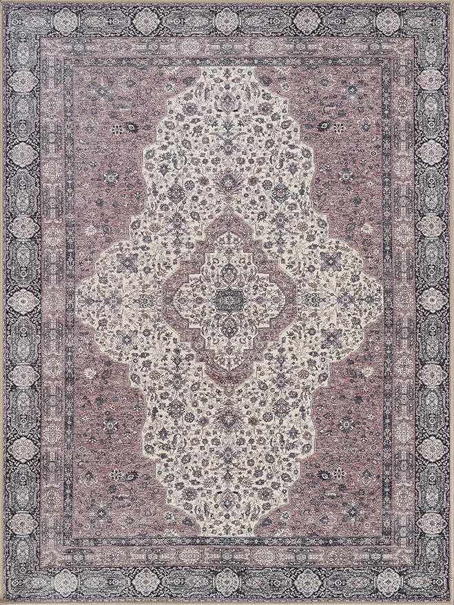 Bloom Rugs Washable Non-Slip 8' x 10' Rug - Cream/Green Traditional Medallion Area Rug for Living Room, Bedroom, Dining Room, and Kitchen - Exact Size: 8' x 10'