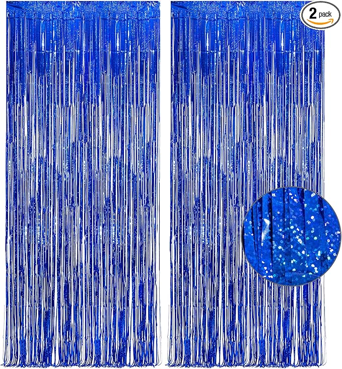 Dark Blue Tinsel Backdrop Streamers - GREATRIL Party Streamers Backdrop Foil Fringe Curtains for Birthdays Royal Boys Men Decorations - 1m x 2.5m - Pack of 2