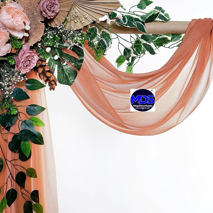 MDS Halloween Chiffon Draping Fabric - 1 Panel, 30" Wide x 100ft Long - Sheer Spooky Arbor & Canopy Drapery for Haunted House Backdrops, Party Ceilings, DIY Costumes & Themed Events - Coral Peach