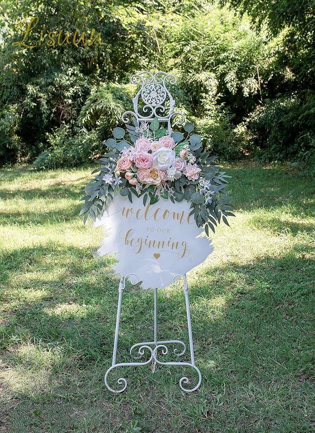 Wedding Arch Flowers, Artificial Flowers for Reception Backdrop and Welcome Ceremony Sign, Large Flower Swag for Dreamy Romantic Wedding Ceremony Floral Decor - Pack of 2