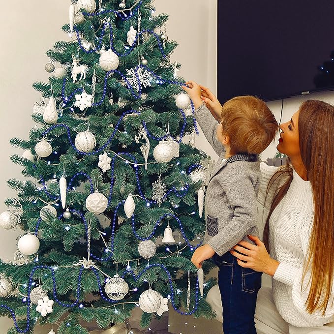 100 FT Christmas Tree Beads, Christmas Tree Garland Decoration, Plastic Hanging Beads Garland Chain Roll for Home Mantle Fireplace Wreath Decor Indoor Outdoor Xmas Tree DIY Supplies