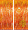 Melsan Orange Tinsel Backdrop Curtains, 3.2ft x 8.2ft Sparkle Metallic Foil Fringe Curtain for Basketball Thanksgiving Halloween Birthday Party Decorations, 2 Packs