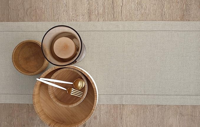 Solino Home Linen Natural Table Runner 48 Inches - Classic Hemstitch, 100% Pure Linen Coffee Table Runner 14 x 48 Inch Ideal for Dresser Tables - Fall, Halloween, Thanksgiving, Christmas, Holiday