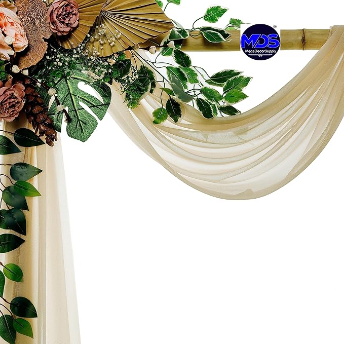 MDS Halloween Chiffon Draping Fabric - 2 Panel, 30" Wide x 40ft Long - Sheer Spooky Arbor & Canopy Drapery for Haunted House Backdrops, Party Ceilings, DIY Costumes & Themed Events - Champagne Gold