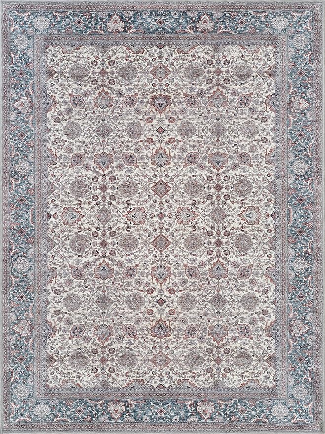 Bloom Rugs Washable Non-Slip 3' x 5' Rug - Teal/Blue/Beige Traditional Oriental Area Rug for Living Room, Bedroom, Dining Room, and Kitchen - Exact Size: 3' x 5'