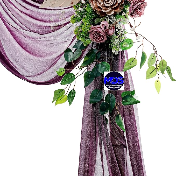 MDS Halloween Chiffon Draping Fabric - 2 Panel, 30" Wide x 75ft Long - Sheer Spooky Arbor & Canopy Drapery for Haunted House Backdrops, Party Ceilings, DIY Costumes & Themed Events - Eggplant