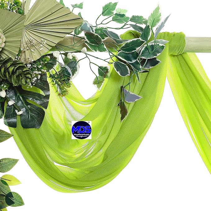 MDS Halloween Chiffon Draping Fabric - 2 Panel, 30" Wide x 20ft Long - Sheer Spooky Arbor & Canopy Drapery for Haunted House Backdrops, Party Ceilings, DIY Costumes & Themed Events - Parrot Green