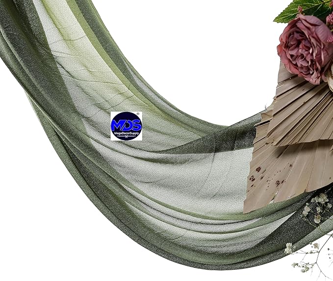 MDS Halloween Chiffon Draping Fabric - 2 Panel, 30" Wide x 50ft Long - Sheer Spooky Arbor & Canopy Drapery for Haunted House Backdrops, Party Ceilings, DIY Costumes & Themed Events - Olive Green