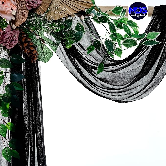 MDS Halloween Chiffon Draping Fabric - 2 Panel, 30" Wide x 75ft Long - Sheer Spooky Arbor & Canopy Drapery for Haunted House Backdrops, Party Ceilings, DIY Costumes & Themed Events - Black