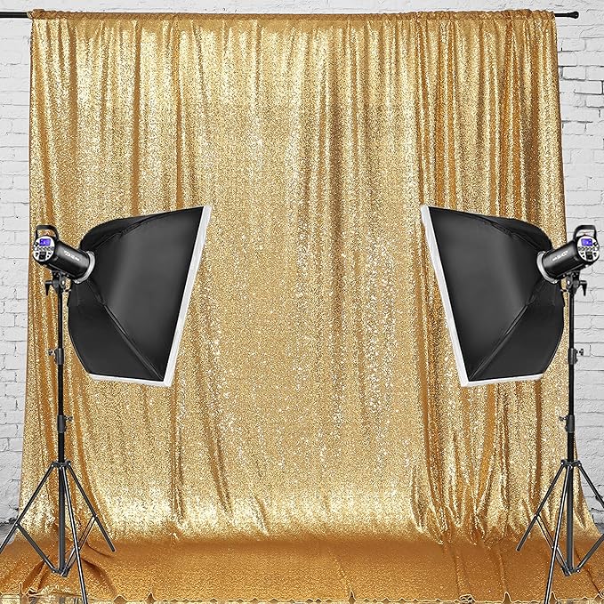 Eternal Beauty Gold Sequin Backdrop, 4x7 Ft Glitter Background Curtains for Shimmer Photography Party Wedding Birthday Back Drop Decor