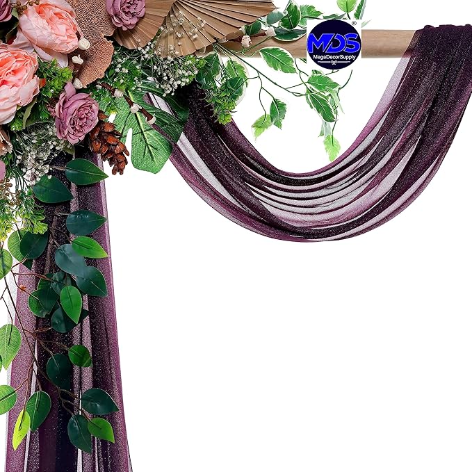 MDS Halloween Chiffon Draping Fabric - 2 Panel, 30" Wide x 40ft Long - Sheer Spooky Arbor & Canopy Drapery for Haunted House Backdrops, Party Ceilings, DIY Costumes & Themed Events - Eggplant