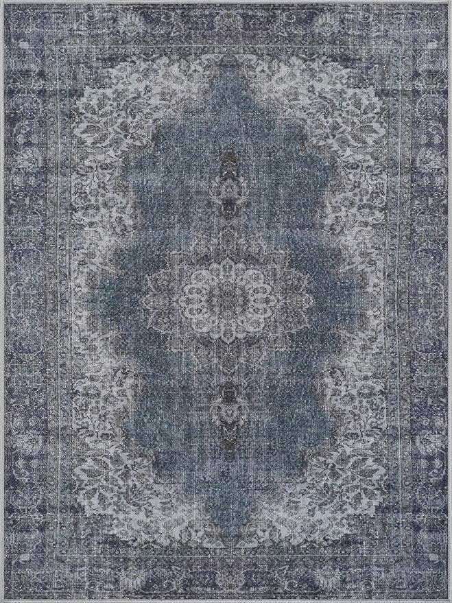 Bloom Rugs Washable Non-Slip 3' x 5' Rug - Dark Teal Traditional Medallion Area Rug for Living Room, Bedroom, Dining Room, and Kitchen - Exact Size: 3' x 5'