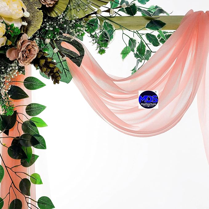 MDS Halloween Chiffon Draping Fabric - 2 Panel, 30" Wide x 50ft Long - Sheer Spooky Arbor & Canopy Drapery for Haunted House Backdrops, Party Ceilings, DIY Costumes & Themed Events - Peach