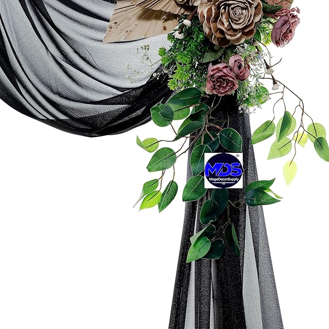 MDS Halloween Chiffon Draping Fabric - 2 Panel, 30" Wide x 30ft Long - Sheer Spooky Arbor & Canopy Drapery for Haunted House Backdrops, Party Ceilings, DIY Costumes & Themed Events - Black