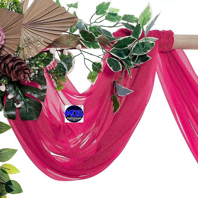 MDS Halloween Chiffon Draping Fabric - 2 Panel, 30" Wide x 75ft Long - Sheer Spooky Arbor & Canopy Drapery for Haunted House Backdrops, Party Ceilings, DIY Costumes & Themed Events - Hot Pink