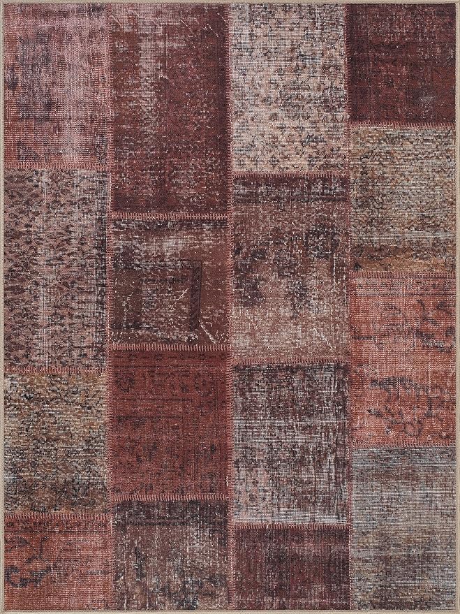 Bloom Rugs Washable Non-Slip 5' x 7' Rug - Red/Brown Traditional Patchwork Area Rug for Living Room, Bedroom, Dining Room, and Kitchen - Exact Size: 5' x 7'