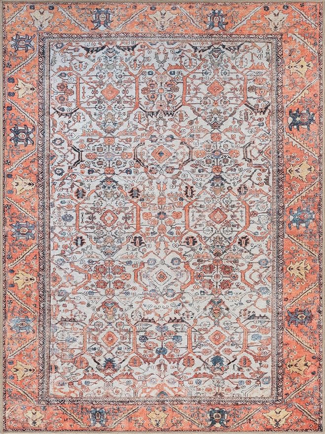 Bloom Rugs Washable Non-Slip 9' x 12' Rug - Orange Traditional Bordered Area Rug for Living Room, Bedroom, Dining Room, and Kitchen - Exact Size: 9' x 12'