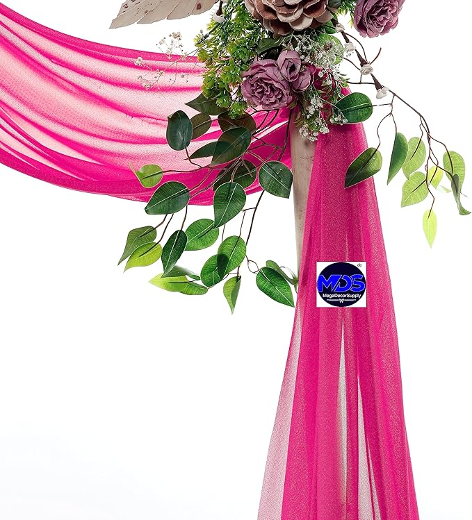 MDS Halloween Chiffon Draping Fabric - 2 Panel, 30" Wide x 20ft Long - Sheer Spooky Arbor & Canopy Drapery for Haunted House Backdrops, Party Ceilings, DIY Costumes & Themed Events - Hot Pink